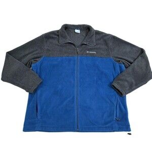 Columbia Mens 2XL Steens Fleece Jacket Coat Full Zip Gray Blue Colorblock